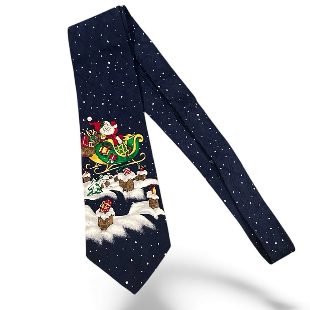 SANTA CLAUS ZYLOS SLED HOLIDAY GIFTS SNOW BLUE RED GREEN CHRISTMAS NECKTIE
